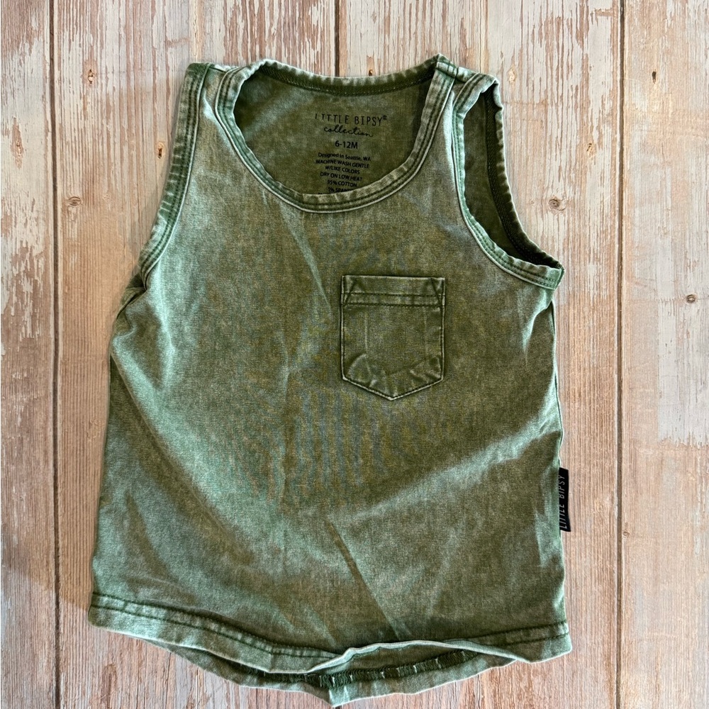 Little Bipsy Green Kids Tank Top with Pocket